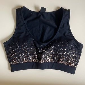 ⚡️ Electric Yoga Black & Rose Gold Paint Splatter Lined Yoga Bra Top